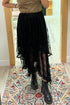 Bohemian Floral Lace Cascading Ruffle Tiered Asymmetrical Maxi Skirt